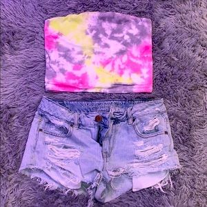 American Eagle Jean Shorts with Multi color Tubtop